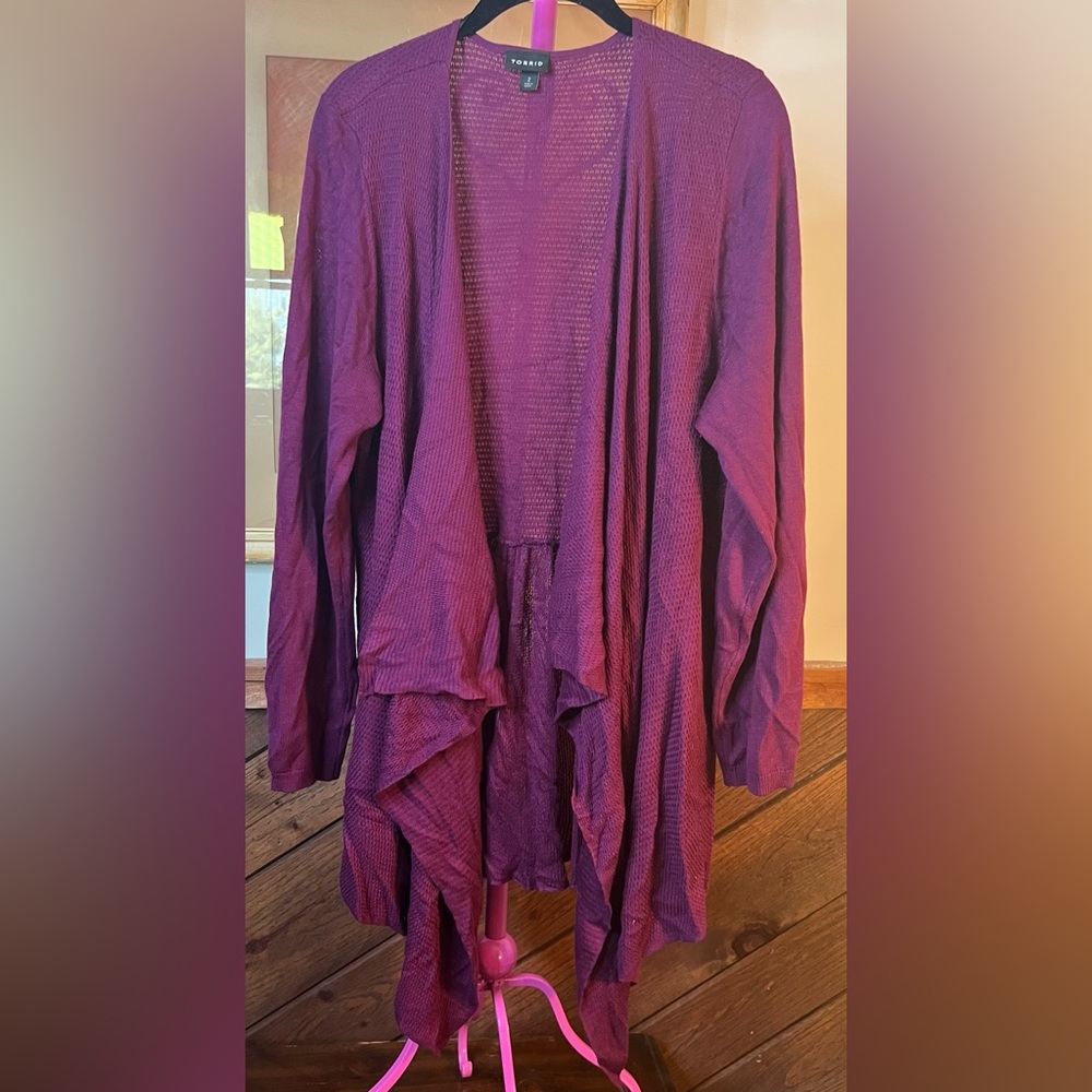 Plus Torrid Purple Open Waterfall Cardigan Sweater 2X